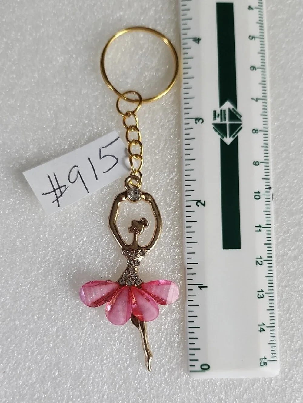 Hand Crafted Gold-Tone Ballerina Key & Card Holder with Pink Crystal Petals